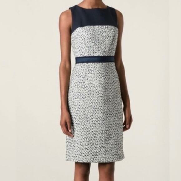 Tory Burch Lucille Tweed Sheath Dress Women’s 2 Navy Silk Blend - Picture 1 of 8
